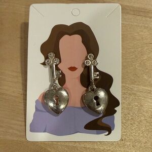 Silver Heart Lock Earrings